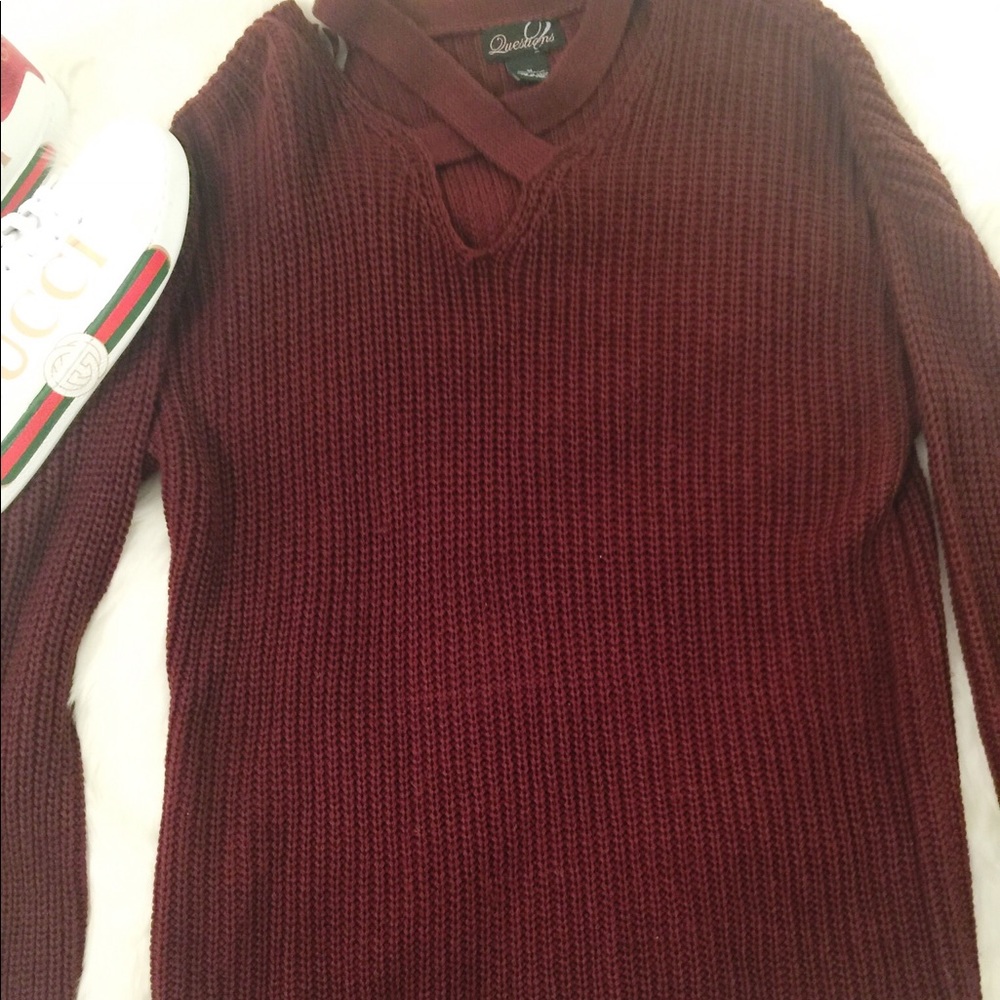 Burgundy cris-cross neck sweater size medium